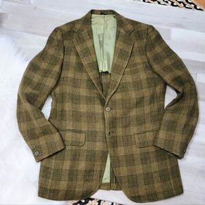 Vintage 70s Penney's Towncraft Wool Green, Brown Plaid Sport Coat Mens 42R